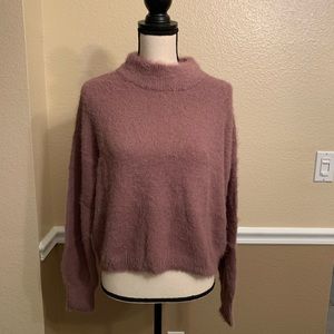 Sun + Moon Pink Long Sleeve Fuzzy Mockneck Sweater